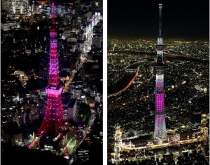 Tokyo Tower menjadi berwarna pink untuk event Breast Cancer Awareness