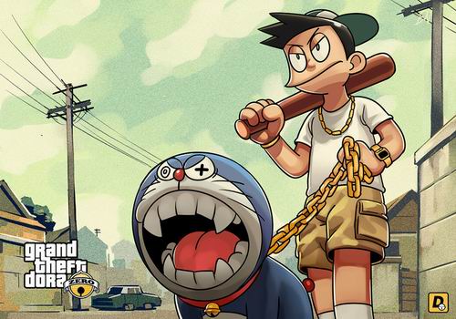 Para karakter dari Doraemon terlihat tumbuh dewasa dalam parodi Grand Theft Auto buatan fans (3)
