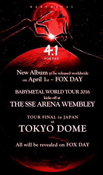 Album baru dan tur dunia BABYMETAL untuk tahun 2016 telah diumumkan! (2)