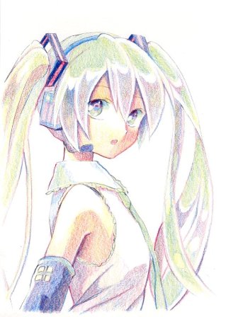Gambar Hatsune Miku dengan Tiga Warna (1)